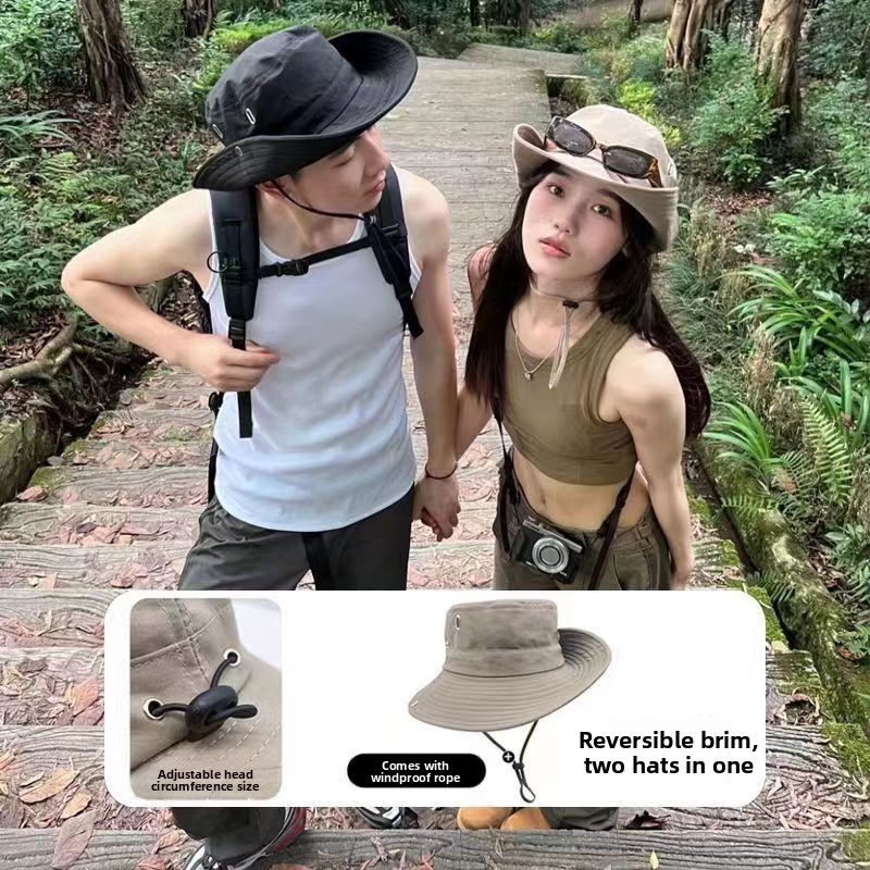 Cappello da sole per la protezione solare, cappello da pesca all'aperto, cappello da escursionismo, cappello da cowboy western, cappello a secchiello con coulisse da donna, cappello a tesa larga da uomo, vacanze estive_voghion.com