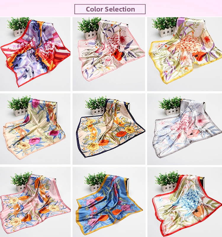 Korean Style Simulated Silk Scarf Square Paisley Flower Scarf_voghion.com