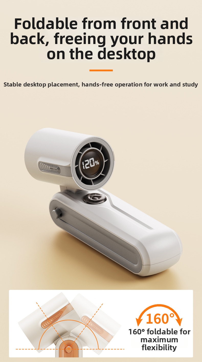 Handheld Mini Fan With Neckband Usb Rechargeable Digital Display_voghion.com