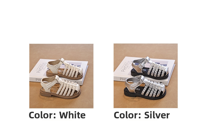 Flickors romerska flätade sandaler andningsbara för sommar_voghion.com