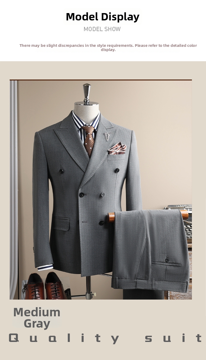 Men's Double-breasted Three-piece Suit Formal Wedding Stripe Suit_voghion.com
