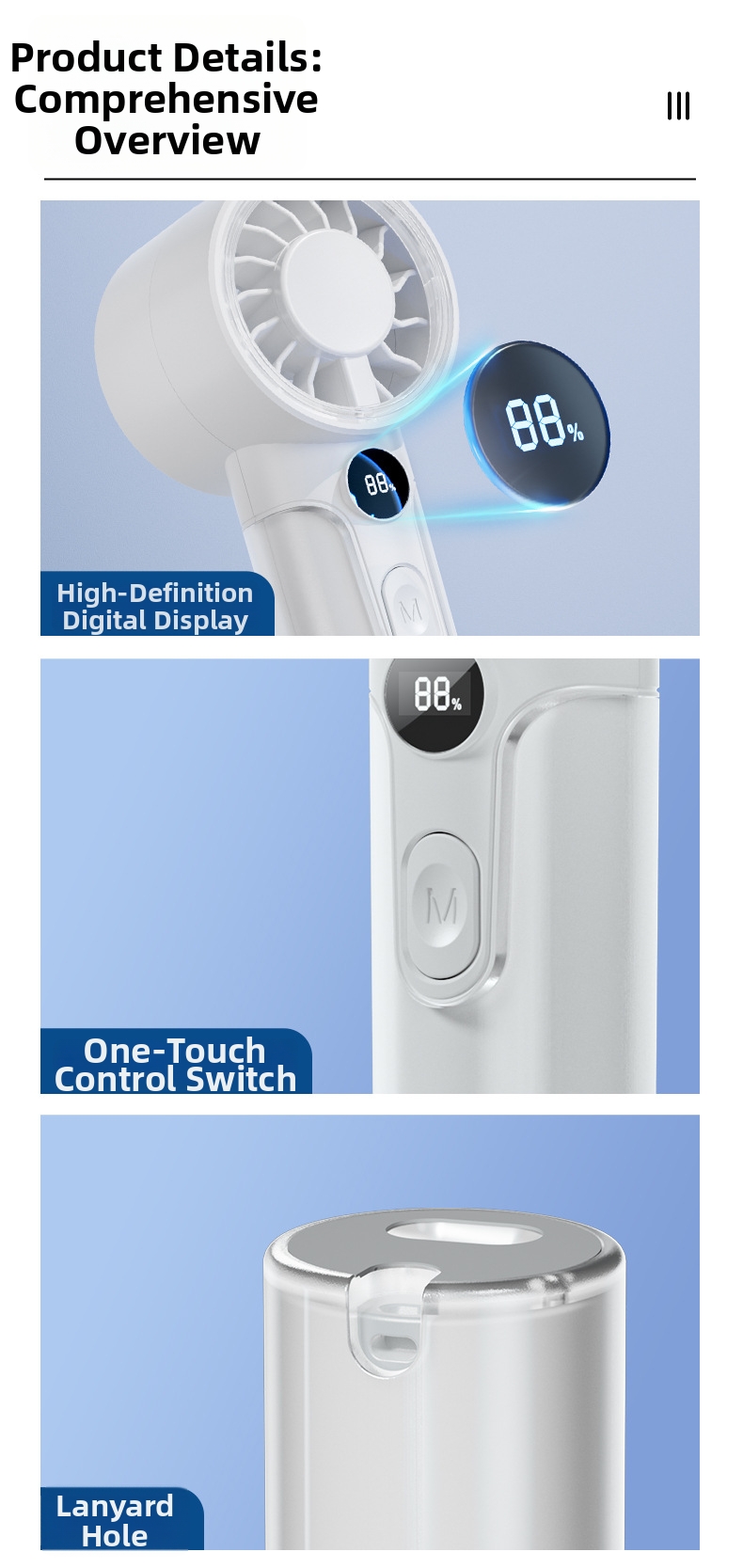 Handheld Portable Fan With Turbine Engine And Digital Display_voghion.com