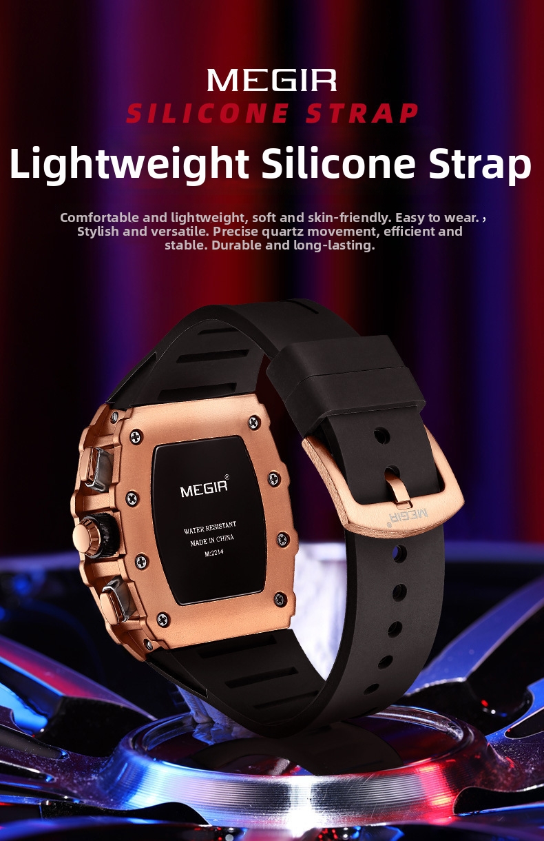 Men's Quartz Watch Square Silicone Strap Chronograph Luxury Style_voghion.com