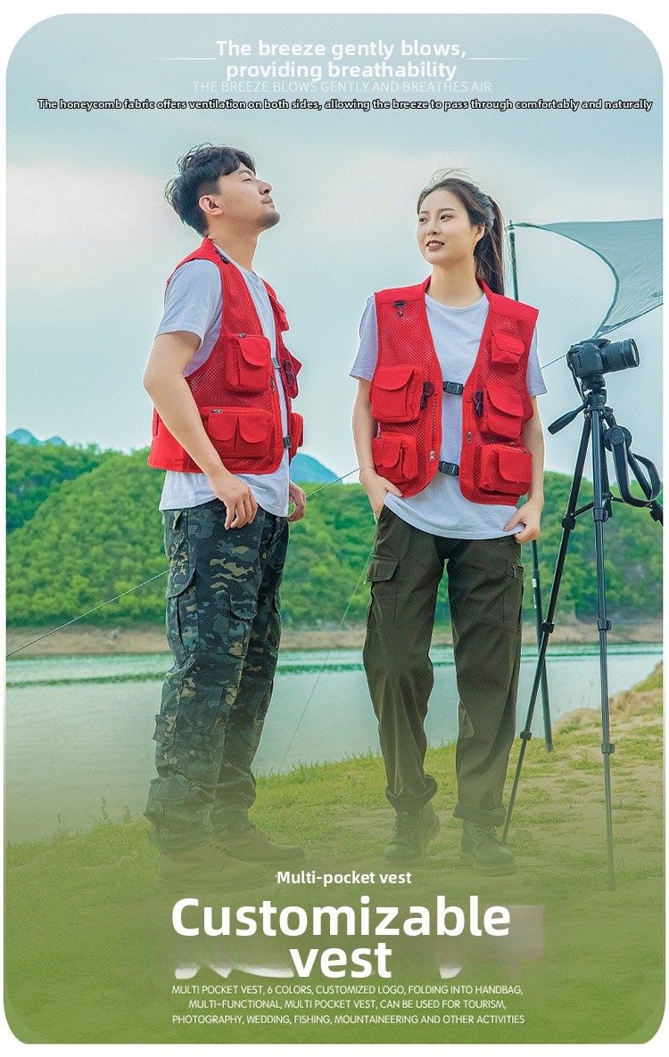 Multi Pocket Mesh Work Vest For Outdoor Hiking And Fishing Sports_voghion.com