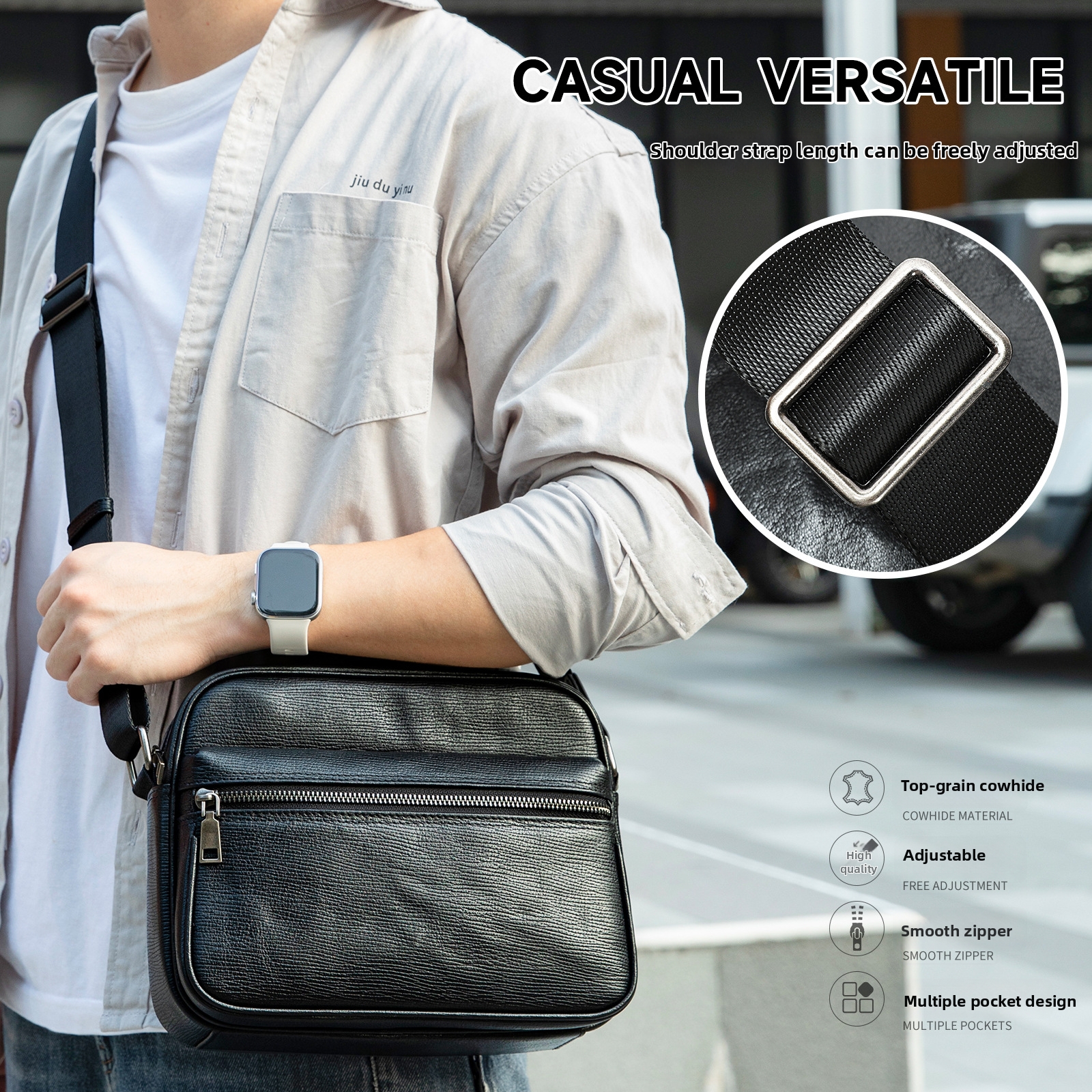 Borsa da uomo in pelle bovina pieno fiore, design orizzontale elegante, borse semplici e di tendenza per l'esportazione._voghion.com