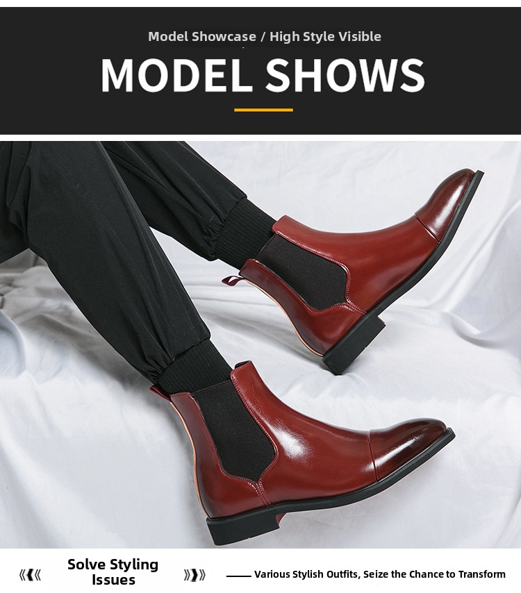 plus Size Men's High Top Leather Boots Pointed Toe Slip-On Autumn Winter Martin Chelsea Boots with Red Sole British Casual_vogvips.com