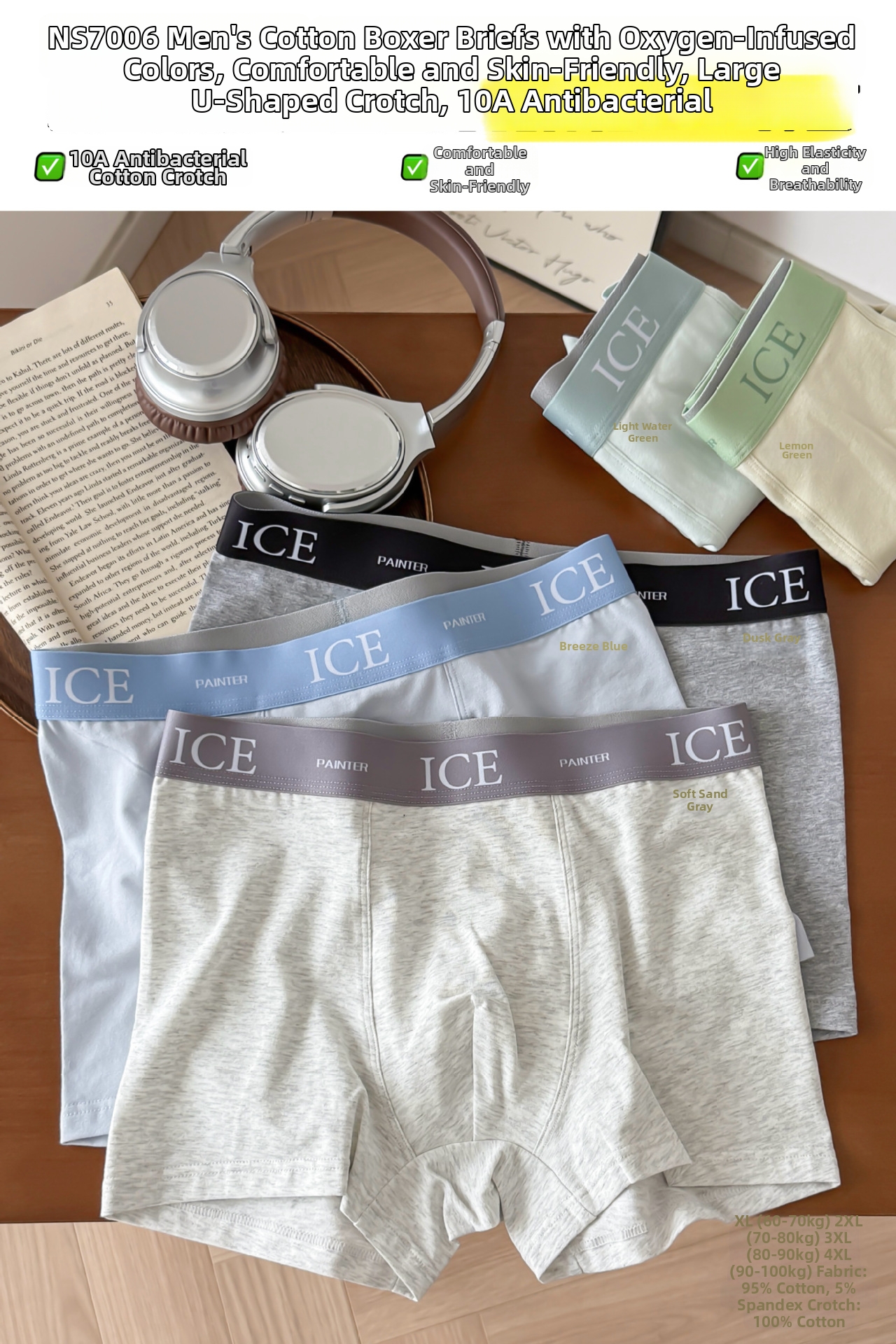 Men's Boxer Briefs Cotton Breathable Antibacterial Trunks_voghion.com