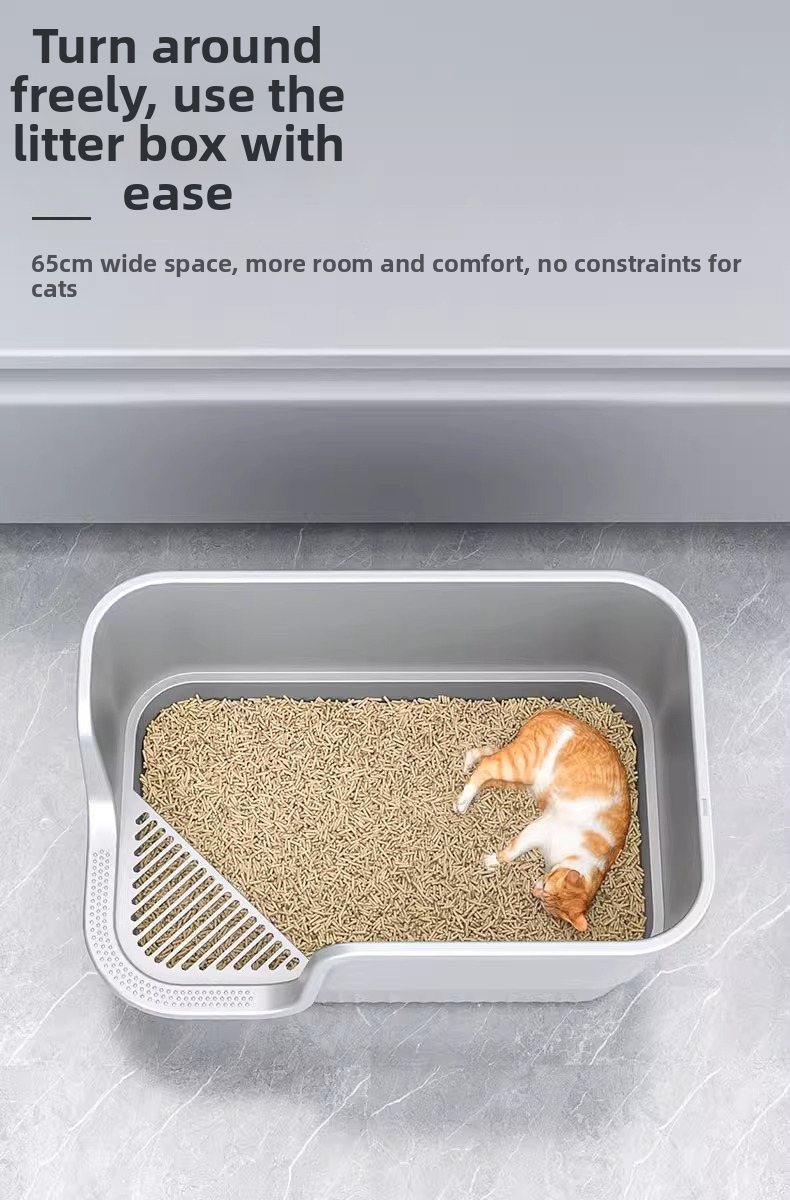 Extra Large Anti-splash Cat Litter Box Open Semi-enclosed Tray_voghion.com
