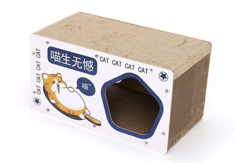 Cat Scratching Post And House Double Layered Corrugated Cardboard_voghion.com