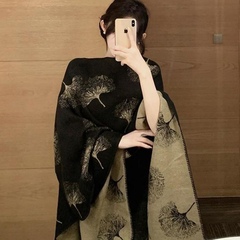 【银杏叶】秋款百搭新中式仿羊绒披肩气质女士针织装饰斗篷款