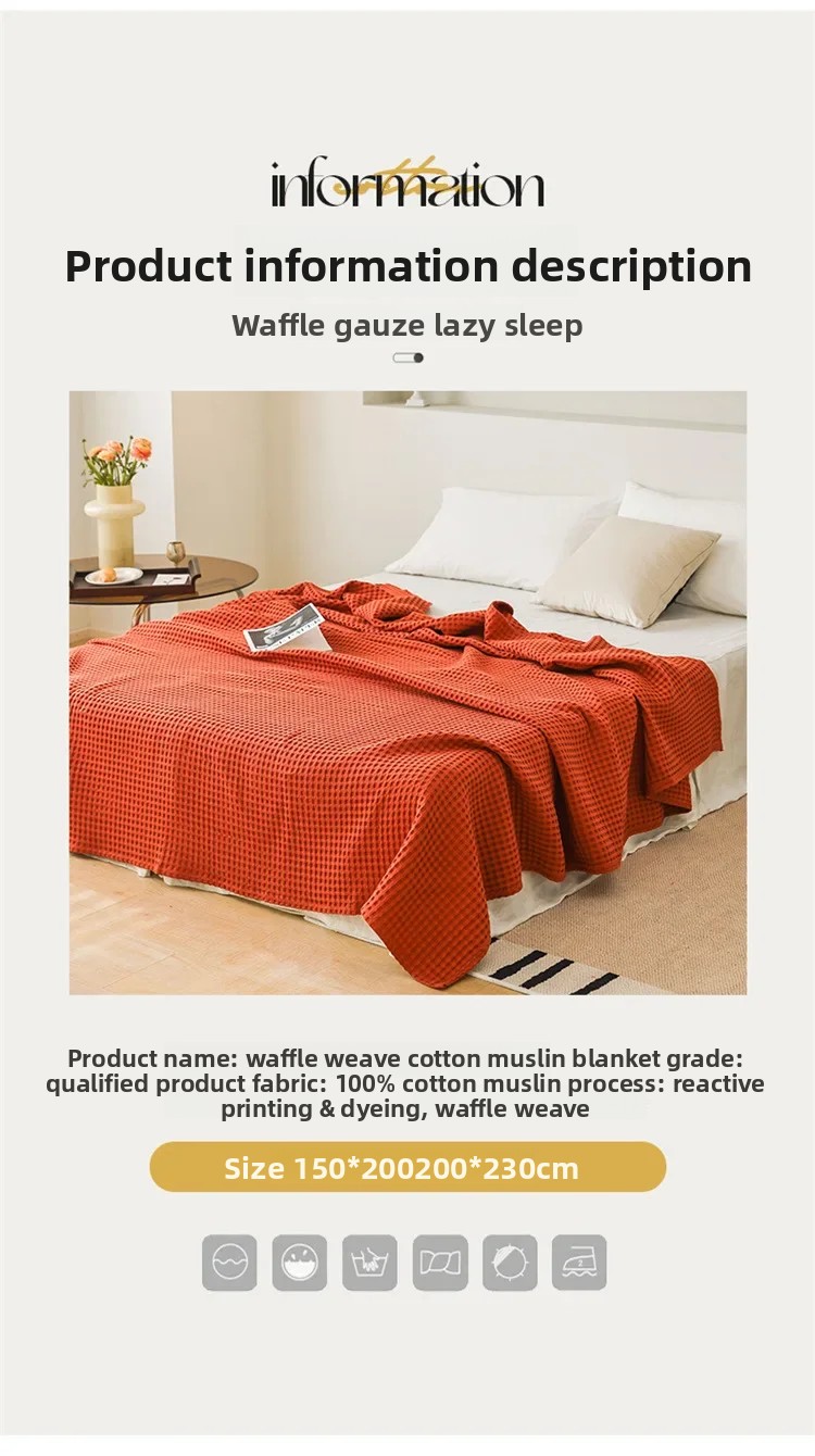 100% Baumwolle Waffelstruktur-Decke Leichte Atmungsaktive Sommer-Kühldecke für Bett Sofa Einzel- und Doppelgröße – Detail 15
