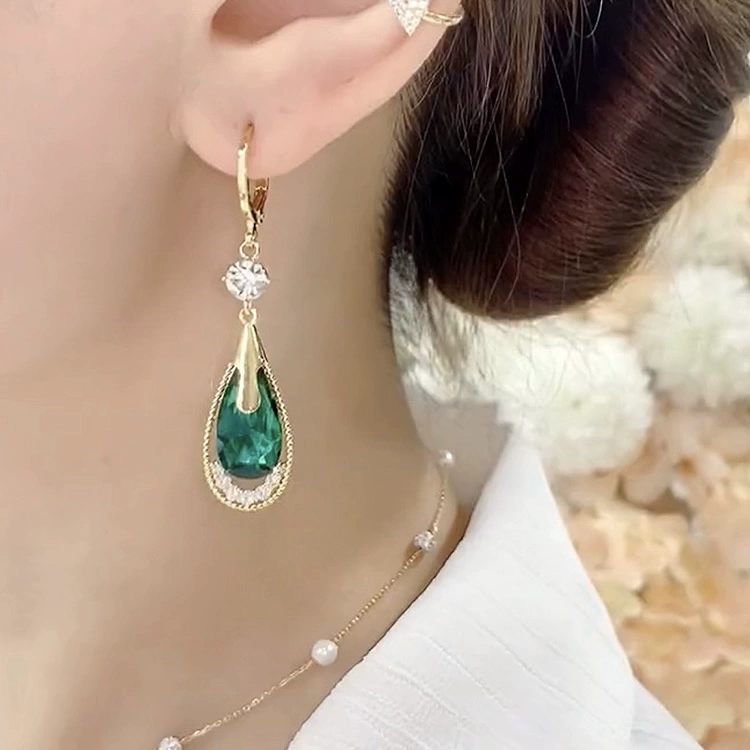 Зеленые сережки, универсальные кристальные серьги, стиль легкой роскоши