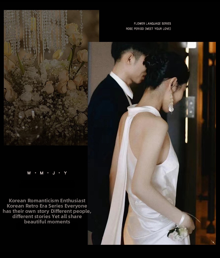 Halter Neck Light Wedding Dress French Minimalist Elegant Satin Mermaid Gown Bridal Morning Robe Super Fairy like Engagement Dress_ecoleips.com