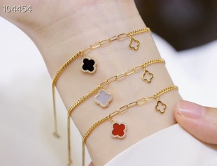 18K Gold Diamond Four-leaf Clover Bracelet Anklet Eye Closed Immortal Bracelet Anklet Lucky Four-leaf Clover