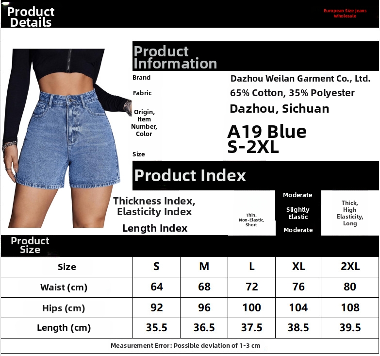 Classic Blue Denim Shorts For Women - Mid-Rise Straight Leg Summer Shorts With Button Detail, Comfort Stretch_ecoleips.com