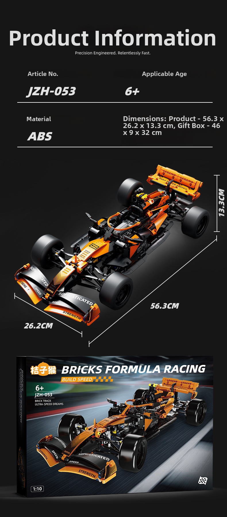 Orange F1 Racing Car Building Blocks Mechanical Model Kit Gift_voghion.com