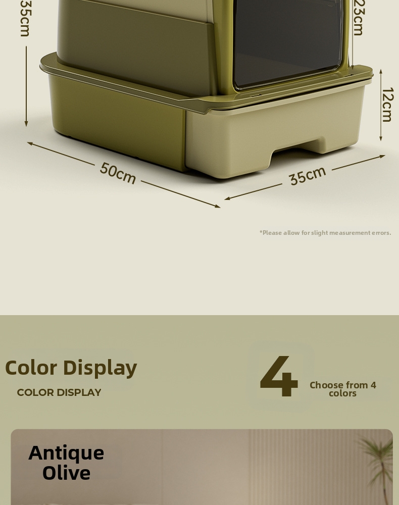 Qinggu Extra Large Olive Dreischicht-Katzentoilette mit Schublade, UV-C-Sterilisation, spritzwassergeschützt, Haustierbedarf_voghion.com