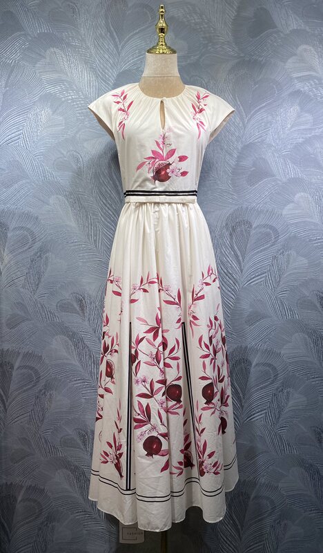 Fengpingying Export Women's Clothing 2025 Autum New Round Neck Cotton Printed Long Dress Ready for Sale