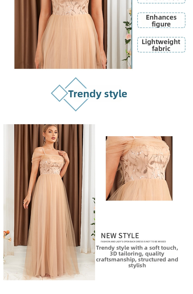 Women's V-neck Sequin Evening Dress For Prom Wedding Party_voghion.com