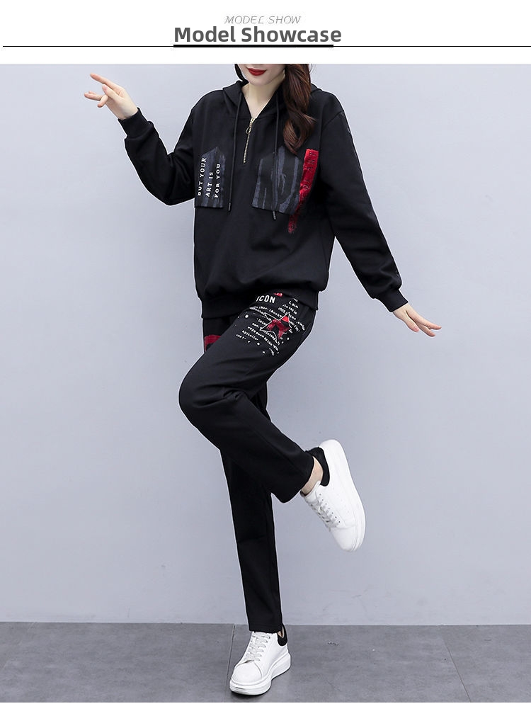 Women's Clothing Plus Size Women's Loose Hooded Printed Sports Suit Set Casual Two Piece Set Style Spring Autumn_ecoleips.com