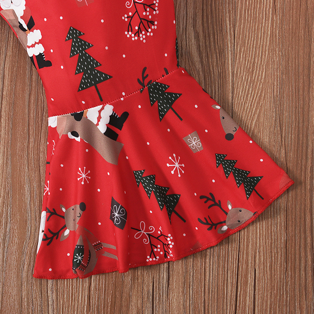 Girls Christmas Suspender Bodysuit Summer Flared Romper Cotton_voghion.com