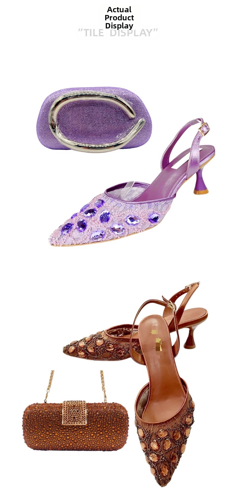 Elegantes Damen Abendtaschen Set Mit Flachen Strass Sandalen_voghion.com