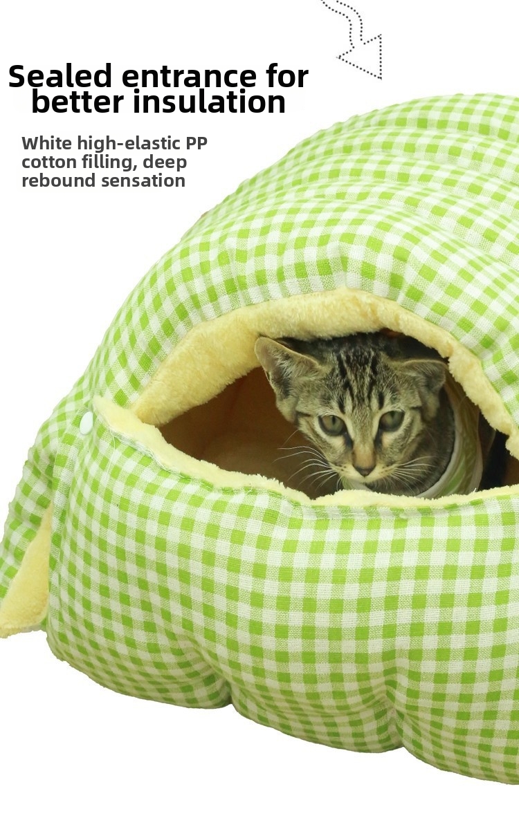Lit pour chat fermé grotte douillette hiver lavable_voghion.com