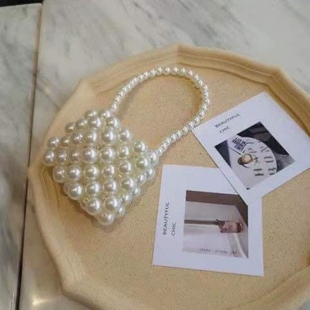 Finished Pearl Bag Niche Design Elegant Elegant Pearl Handmade Woven Small Bag Handheld Shoulder Pearl Handbag