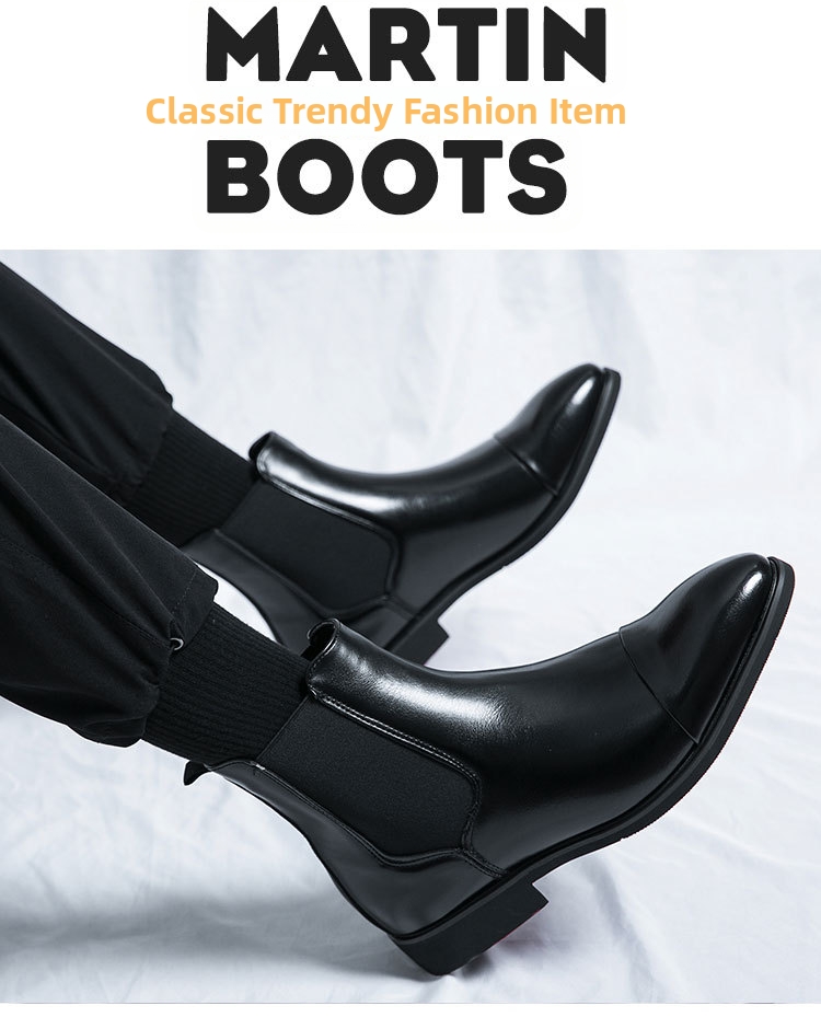 plus Size Men's High Top Leather Boots Pointed Toe Slip-On Autumn Winter Martin Chelsea Boots with Red Sole British Casual_vogvips.com