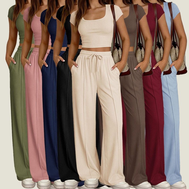 Women's Slim Fit Two Piece Suit Short Sleeve Trousers Y2K Casual Spring Summer Commuter Suit_ecoleips.com