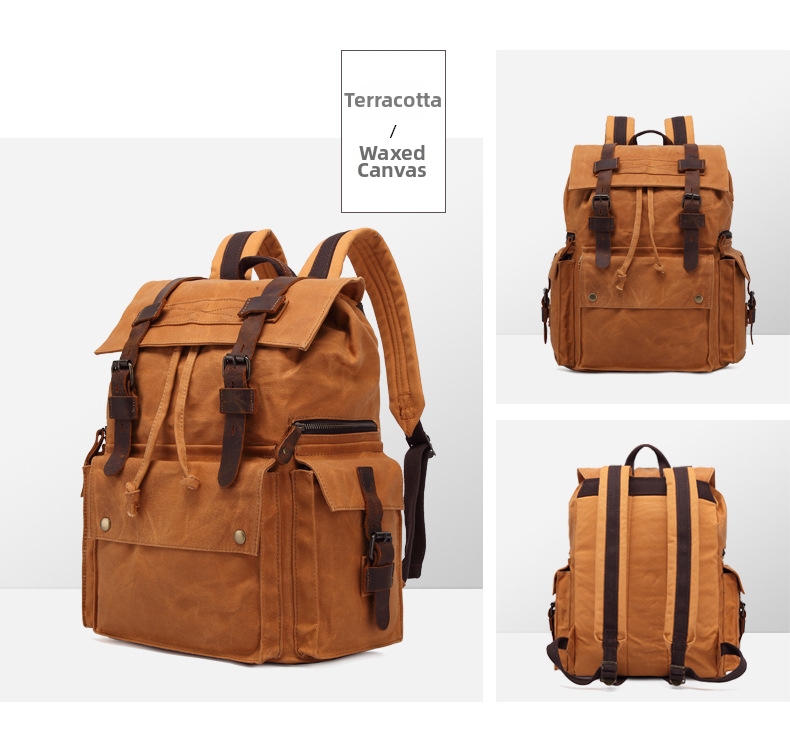 Men's Waterproof Canvas Backpack With Leather Details For Travel_voghion.com
