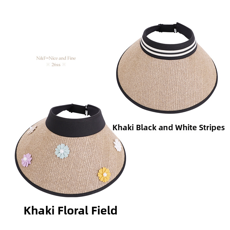 Women's Straw Braided Visor Hat Breathable Summer Casual Sun Protection Wide Brim Hat For Cycling_voghion.com