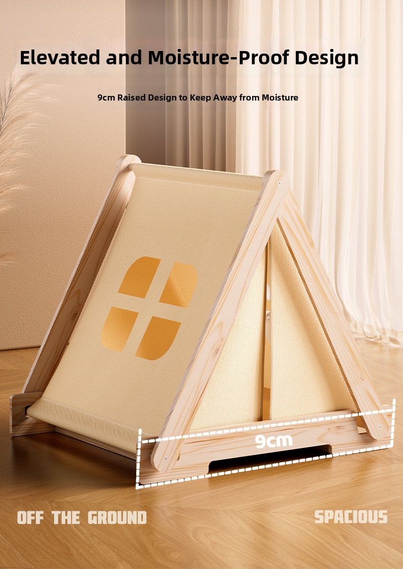 Solid Wood Pet Tent Bed For Cats And Small Dogs All Season Comfort_voghion.com