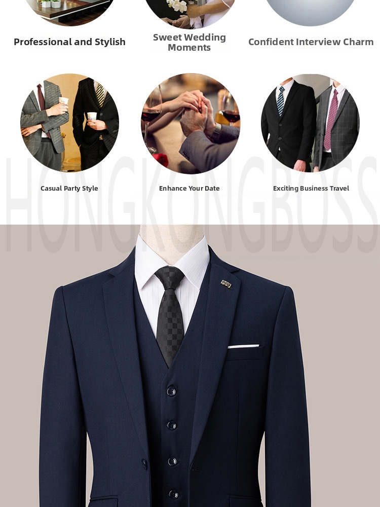ARARE Men's High-End Three Piece Suit Set Formal Business Groom's And Best Man's Clothing_viptrois.com