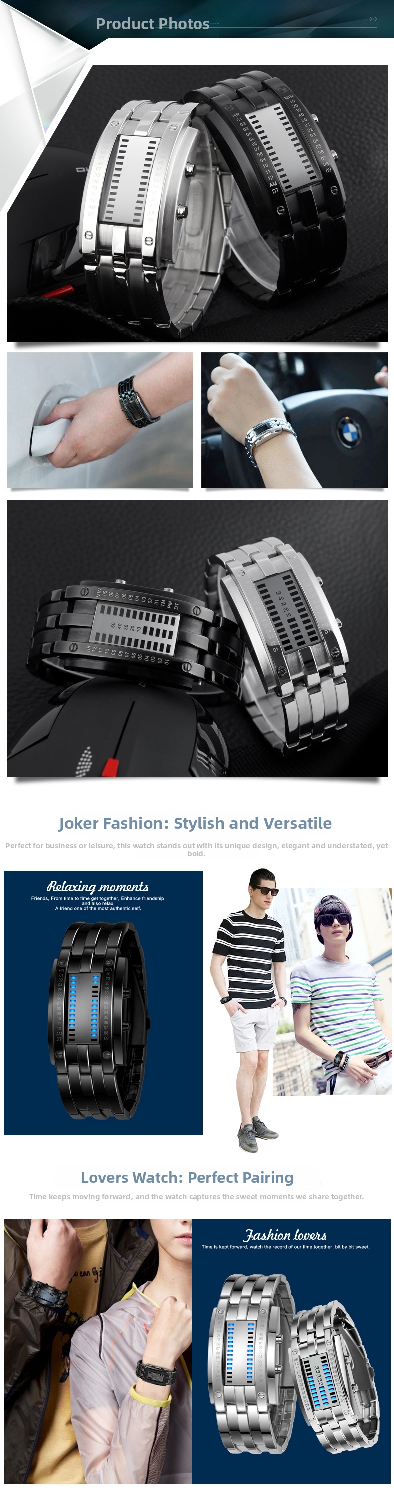 Montre digitale rétro led étanche unisexe pour les couples_voghion.com