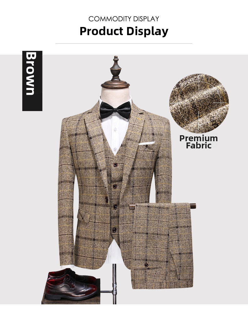 Abito uomo 3 pezzi slim fit a quadri elegante per matrimonio_voghion.com