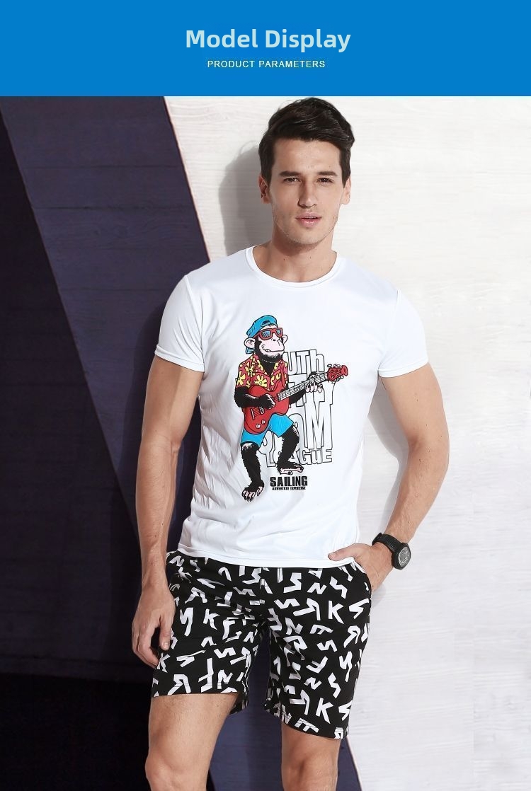 Men's Summer Streetwear Letter Print Shorts Loose Fit Casual 5-Inch Inseam Straight Leg Beach Shorts_viptrois.com