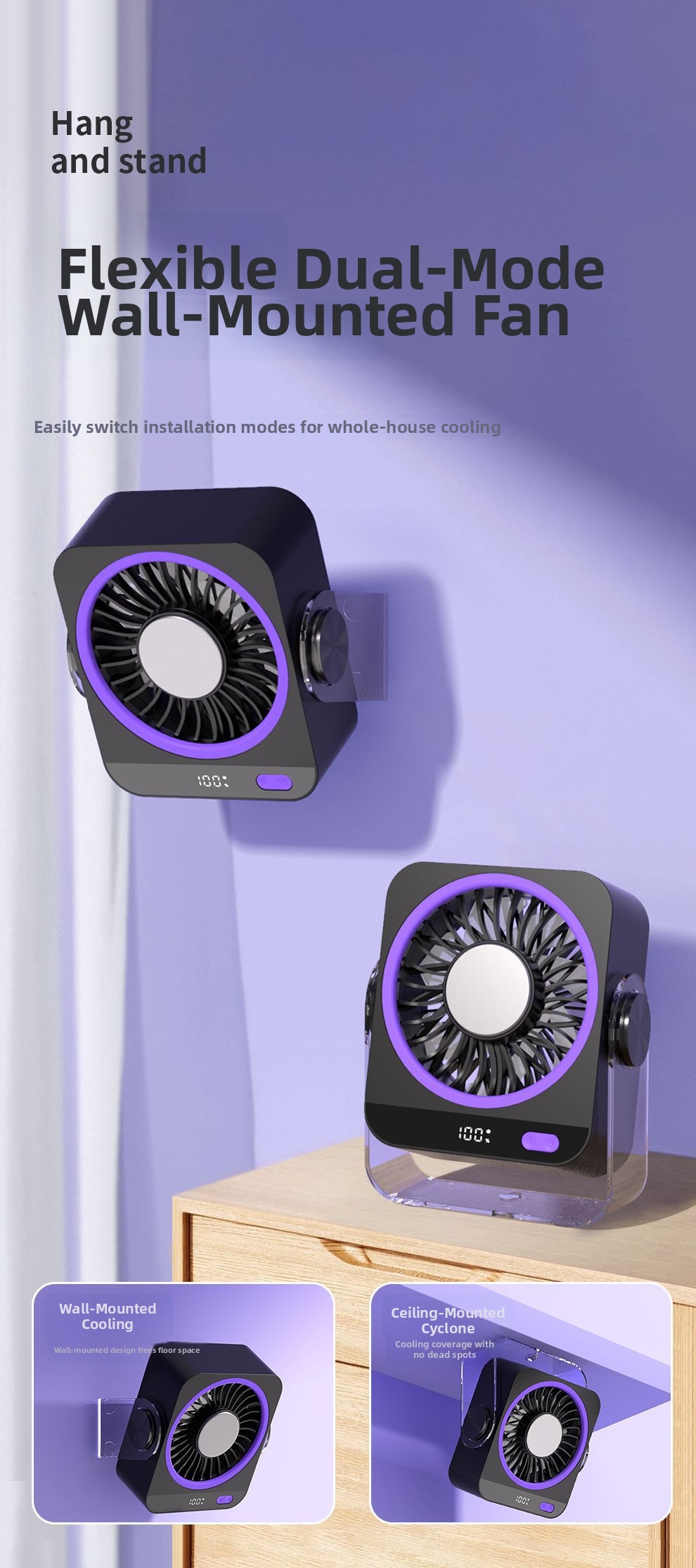 Desktop Portable Fan Usb Rechargeable With Digital Display_voghion.com