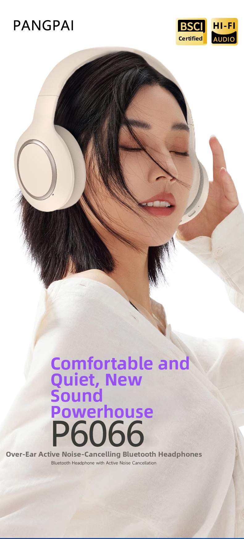 Écouteurs intra-auriculaires Bluetooth True ANC P6066 avec réduction de bruit active et longue autonomie pour la musique et les jeux._voghion.com