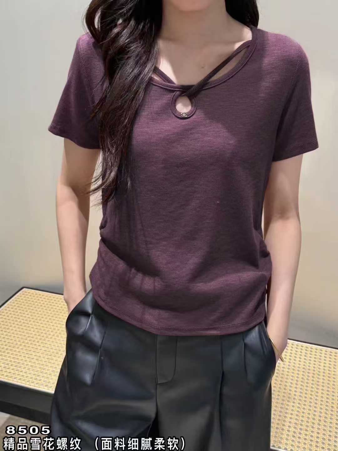 8505高档雪花螺纹夏装新款时尚方领设计感短袖显瘦遮肉T恤福利