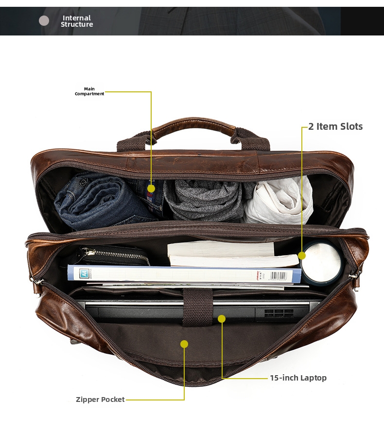 Men's Leather Briefcase Genuine Cowhide Business Bag For Men_voghion.com