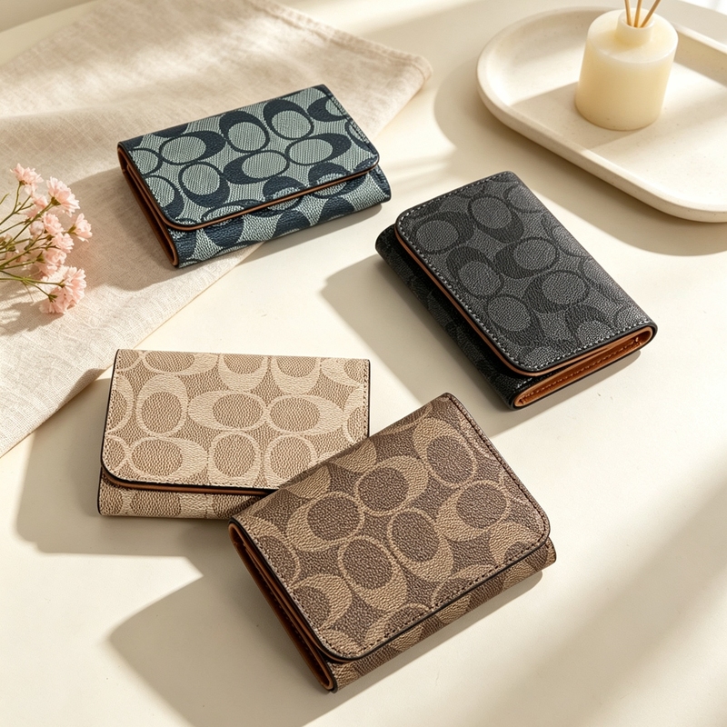 Daini Korean-style New Retro High-grade Geometric Letter Small Three-fold Student Short Wallet Wallet Wallet Coin Purse for Women
