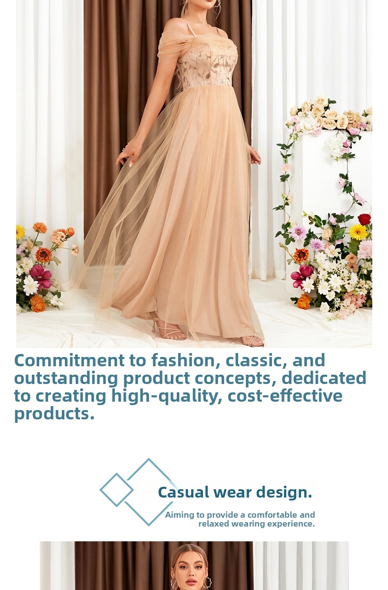 Women's V-neck Sequin Evening Dress For Prom Wedding Party_voghion.com