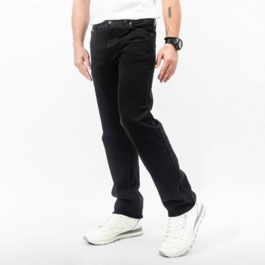 Men's Heavyweight Washed Denim Jeans Classic Black Straight-Leg Vintage Vibe Streetwear Essential Distressed Finish S-XL_mkmklike.com