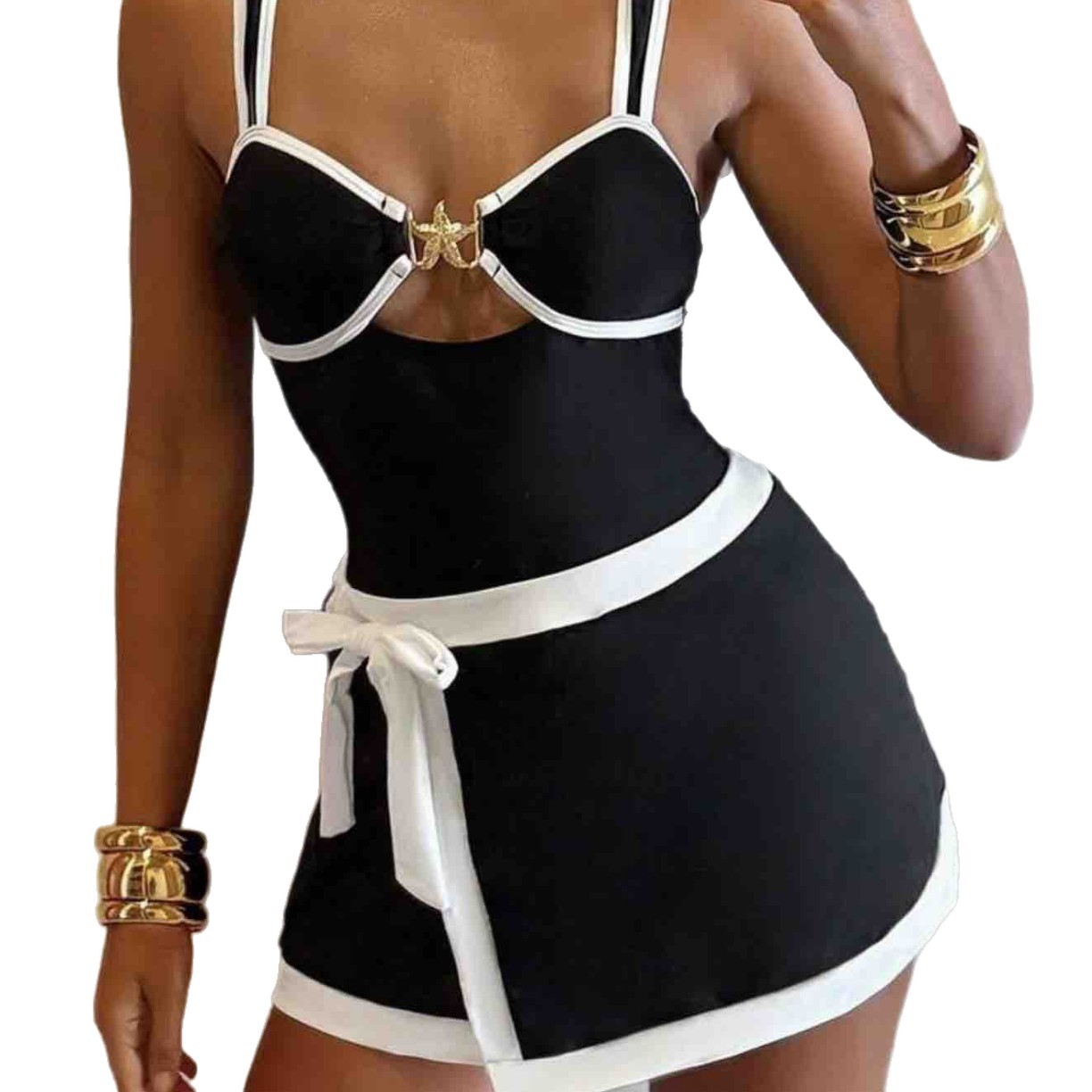 Women's Bohemian Style One Piece Swimsuit with Metal Chain Buckle Sexy Five Pointed Star Design European And American Foreign Trade Cross Border Bikini Set_voghion.com