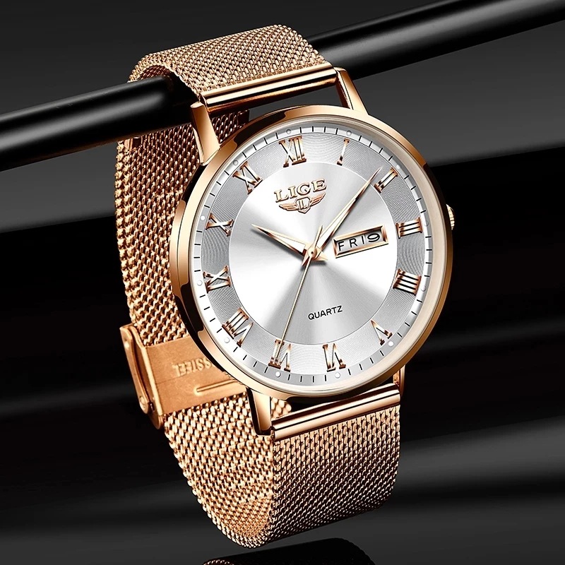 Women's Ultra Thin Quartz Watch Classic Dual Calendar Waterproof Milanese Mesh Strap Wristwatch_voghion.com