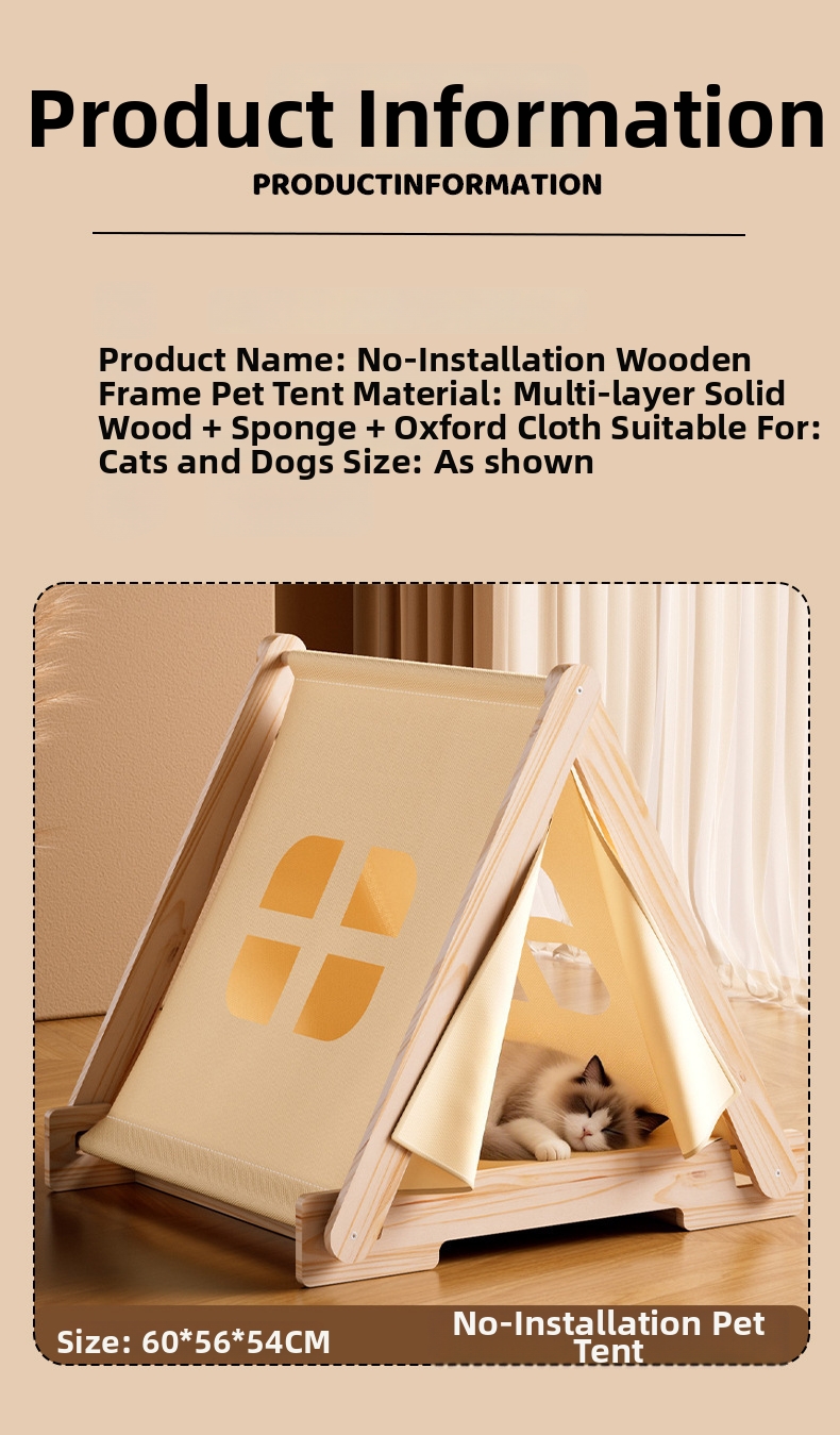 Solid Wood Pet Tent Bed For Cats And Small Dogs All Season Comfort_voghion.com