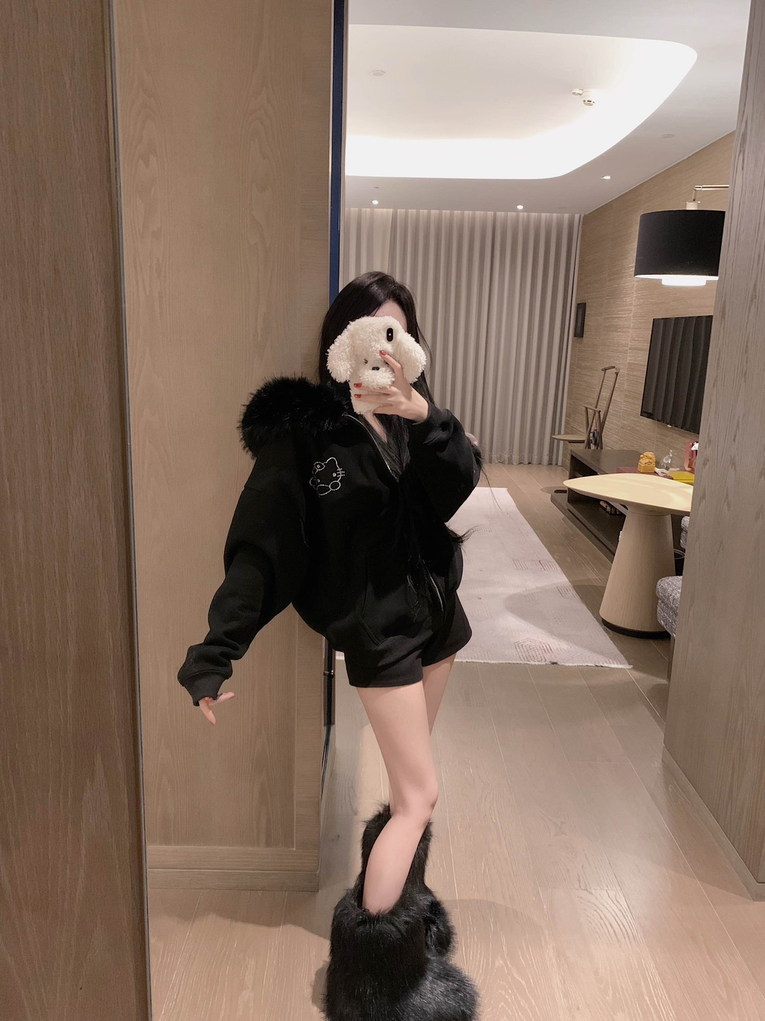 毒家正确版CH 2025时尚宽松长袖加绒保暖连帽毛领大卫衣外套上衣