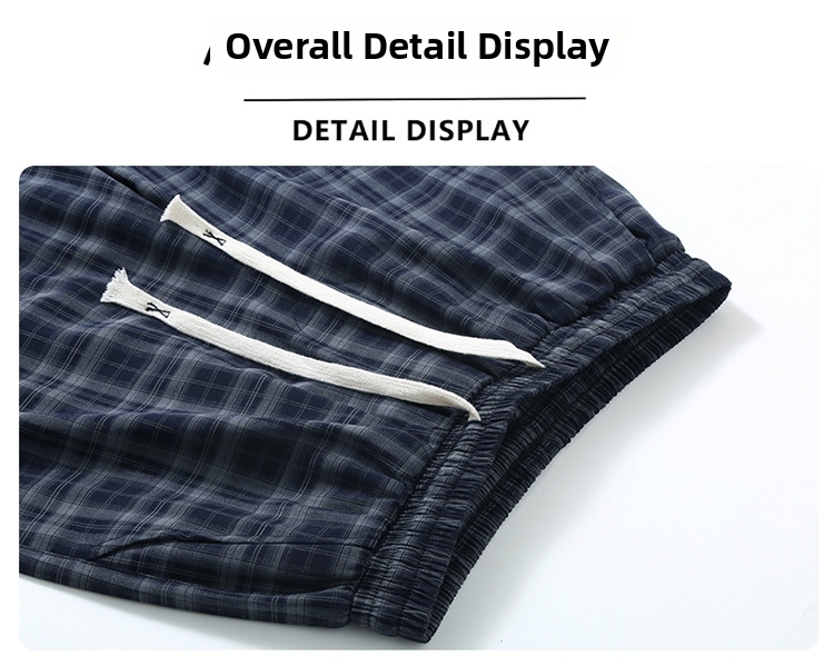 Classic Plaid Casual Shorts For Men Beach Quick Drying Faux Linen Loose Fitting Mid Length Summer Trendy Athletic Shorts_viptrois.com