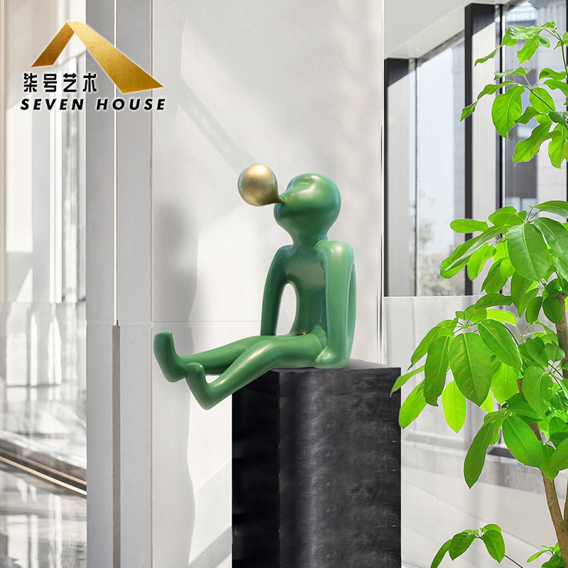 Creative Cartoon Character Sculpture Blowing Bubbles Ornament, Light Luxury and High-End Feel, Living Room Entrance Tv Cabinet Floor Decoration